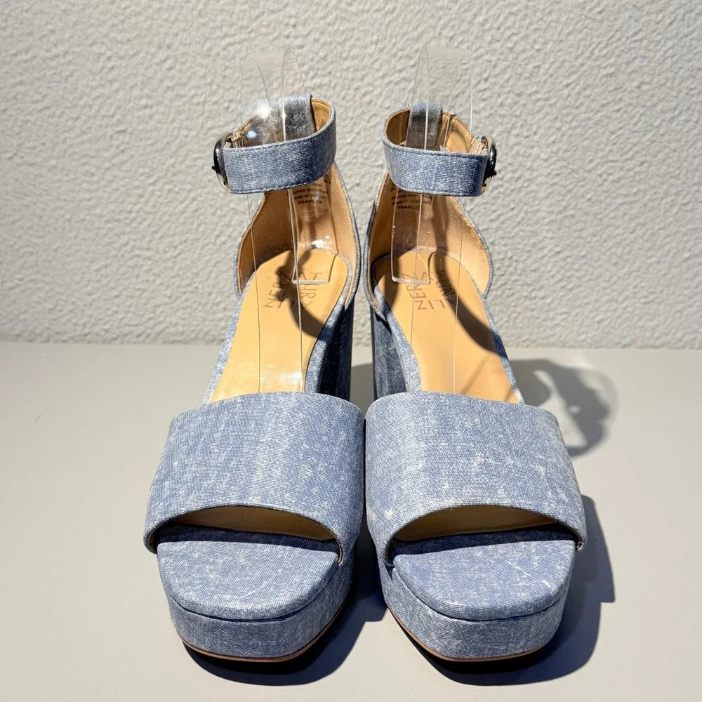 Naturalizer Pearlyn Platform Sandals Womens 8M Blue Denim Leather Block Heel